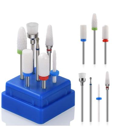 Bulex 7pcs Nail Drill Bits for Acrylic Nails - 3/32 Professional Ceramic Nail Drill Bit Set for Cuticle Acrylic Gel Nail Polishing Manicure