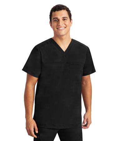 Healing Hands Mens Scrubs Top One Pocket Purple Label Justin 2330 V-Neck Shirt Scrubs for Men Large Black