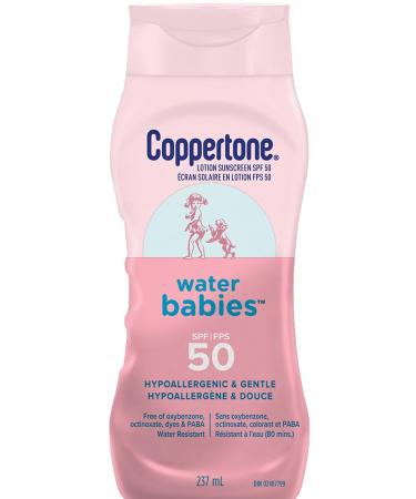 Coppertone Waterbabies Baby Sunscreen Lotion SPF 50 Gentle and Hypoallergenic Sunscreen for Babies Water Resistant Sunscreen Baby Lotion Octinoxate and Oxybenzone Free 237mL lotion SPF 50 - Lotion
