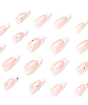 Justotry 24 Pcs Pearls Short False Nails Stiletto Beige French Press On with Diamante - Nail Art for Women - Buy Online on SooperMarket.com