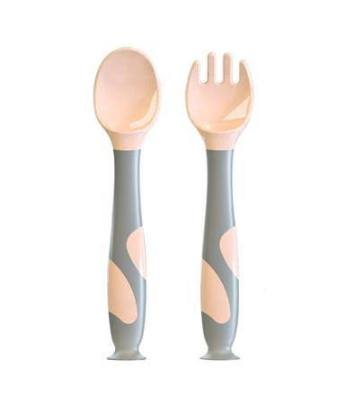 Baby utensils spoon with travel suitcase spoonful fork set with suction cup for toddler child gripped heat -resistant flexible soft perfect self -learning learning spoon children's cutlery from 1 year of pink