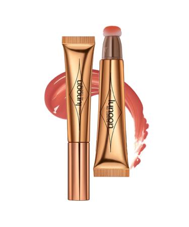 Aaiffey Cream Blush Beauty Wand Liquid Face Blush with Cushion Applicator Natural Silky Smooth Creamy Blendable Blush Stick for Cheek Lip Lightweight Matte Finish (03 Peach)