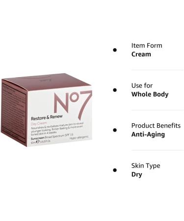 Boots No7 Restore & Renew Day Cream (SPF 15) 1.6 oz - Anti-Aging Moisturizer - Buy Online on SooperMarket.com