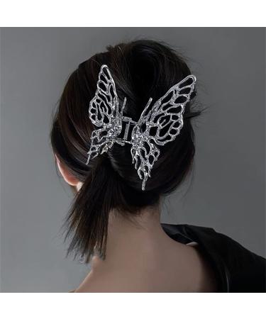 Sliver Butterfly Hair Clips Large Liquid Metal Hair Claw Clips Strong Hold Hair Jaw Clips Non-Slips Barrette Hair Clamps for Women and Girls Wedding Prom Daily Party Wear Beautiful Hair Accessories Style 1