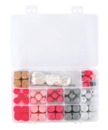 Rayher 14860258 Silicone beads assorted pink light grey white sweat and saliva resistant box with 61 pieces including threading cord rose