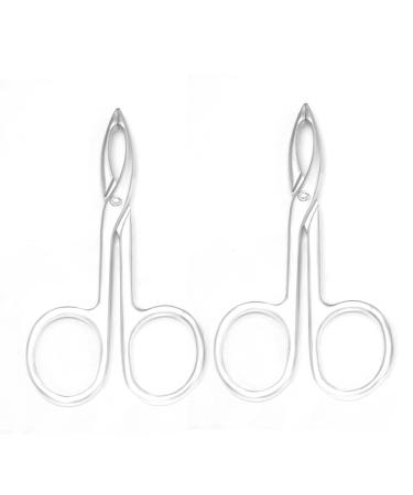 Motanar 2 Pieces Tweezers Scissor Handle Straight Tip Scissor Shaped Eyebrows Tweezers for Hair Plucker Remover Facial Hair Eyebrows Care (Silver)