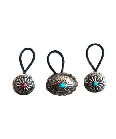 Concho Metal Ponytail Holder Metal Hair Ties Rope Concho Squash Blossom Hair Ring Tie BW34 (3 Pcs-Set)