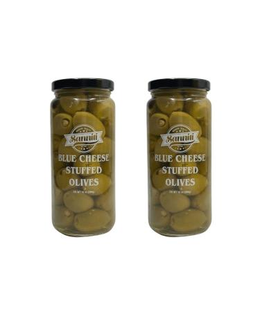Sanniti Blue Cheese Stuffed Olives, Net Weight 16 oz - Drained Weight 10 oz (Pack of 2)