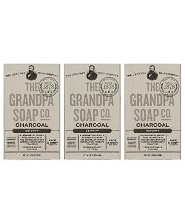 Charcoal Bar Soap by The Grandpa Soap Company | Vegan Natural Face & Body Soap | Organic Hemp Oil + Mint Oils| Paraben Free Bar Soap for Men & Women | 4.25 Oz. Each - 3 Pack