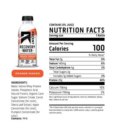 Ascent Protein Recovery Water Orange Mango - 12 Pack | Hydrate and Recover - Buy Online on SooperMarket.com