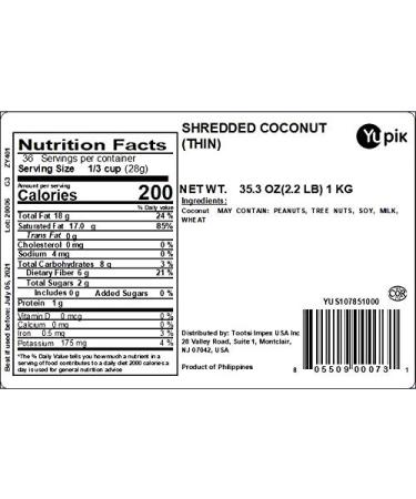Yupik Shredded Unsweetened Coconut 35.3oz - Premium Quality, 100% Natural (1 Pack) - Buy Online on SooperMarket.com