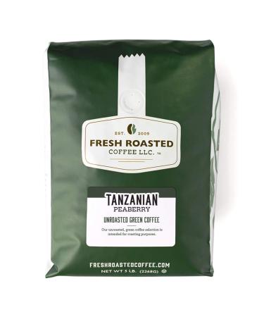 Fresh Roasted Coffee, Unroasted Tanzanian Peaberry, Kosher, 5 Pound Tanzanian Peaberry 5 Pound (Pack of 1)