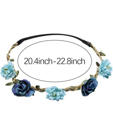 Flower Crown Floral Headband for Women Girls Flower Headbands for Girls Women Flowers for Hair Blue Floral Hair Accessories for Girls Teenagers Flower Hair Band Floral crown for Girls Women - Buy Online on SooperMarket.com
