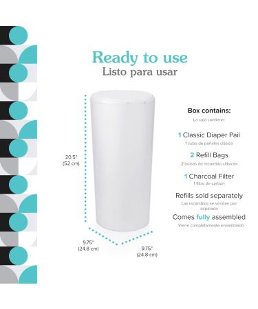 PurePail Classic Diaper Pail - White - Odor Control - Larger Capacity - Eco-Friendly - Cost Effective - Buy Online on SooperMarket.com