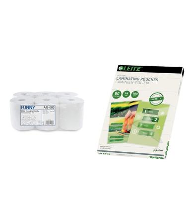 Funny towel roll & Leitz hot laminating films A4 80 Mic high -quality laminating films in 100 pack with rounded corners transparent shiny for use at home or in the office 33818 1 pack bundle with hot laminating films A4