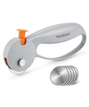 WORKLION 45mm Rotary Cutter for Fabric:Safety Lock with Ergonomic Classic Comfortable Handle Suitable for Crafting Sewing Quilting Crafts Includes Extra 5pcs 45mm Replacement Blade