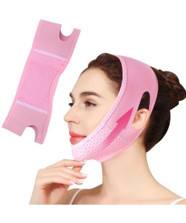 Airfish V Line Lifting Mask Double Chin Reducer with Chin Strap for Women Double Chin Eliminator Face Lift Chin Mask Lift Prevent Sagging V Shaped Slimmer (Pink)