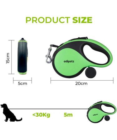 Edipets Green 5m Extendable & Retractable Dog Leash - Flexible Training Leash for Small Medium & Large Dogs - Buy Online on SooperMarket.com