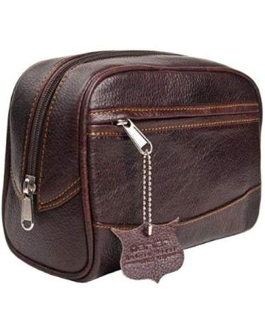 Parker Safety Razor Mens Travel Toiletry BagHandmade Buffalo Leather Dopp Kit for MenFull Size Waterproof Bag with Zippered Side Pockets Travel Toiletry Organizer
