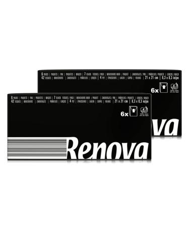 2 packs black handkerchiefs - 4 -layer - Renova Black Handkerchief - paper handkerchiefs black - soft touch cloth - pocket format - mini packs 6x 7 pieces