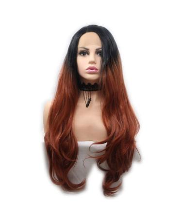 SHIYID Natural Black To Brown Red Natural Wave Hair Synthetic Lace Front Wigs Long Wavy Wigs Heat Resistant Hair Wigs