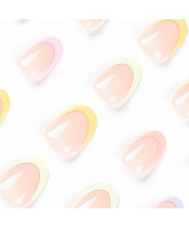 Buy MISUD Short Round Press On Nails - Colorful French Tip Acrylics | 24 Pcs Glossy Summer Artificial Nails - International Shipping Available - Buy Online on SooperMarket.com
