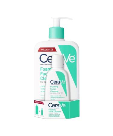 CeraVe Foaming Face Wash Face Cleanser for Normal to Oily Skin (3 oz & 16 oz set)