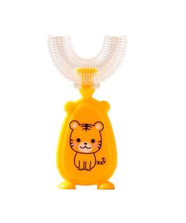Cartoon Kids U-Shaped Toothbrush - Food Grade Soft Silicone Brush Head 360 Oral Teeth Cleaning Design for Toddlers and Children 2-7Years/8-12Years Yellow 8-12Y 1 count (Pack of 1) Yellow