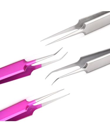 Stainless Steel Eyebrow & Eyelash Tweezers - Antistatic Curved/Straight Tongs for Extensions - Buy Online on SooperMarket.com