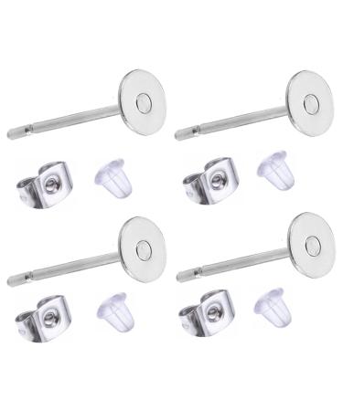 100 Pieces Stainless Steel Earrings Posts Flat Pad,100 Pieces Butterfly Earring Backs,100 Pieces Bullet Earring Backs,Total 300 Pieces (4mm)