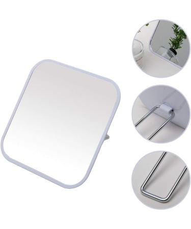 YEAKE Large Handheld Makeup Mirror - Square White & Metal, Portable Table Desk Mirror with Stand for Travel and Bathroom, 9.4 x 5.9 - Buy Online on SooperMarket.com