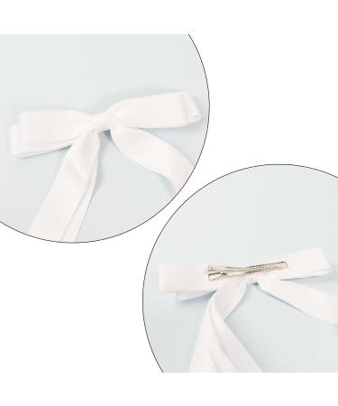 2 Pack Hair Bows for Women White Bow Hair Clips French Barrette with Long Silky Satin Hair Ribbons for Women Girls(White Pink) - Buy Online on SooperMarket.com