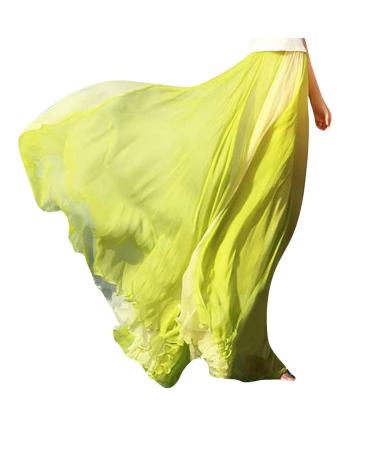 Sanahy Womens Chiffon Retro Long Maxi Skirt Gradient Beach Full/Ankle Length Skirt Elastic Pleated Retro Maxi Chiffon Long Skirt One Size Green