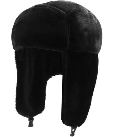 Peicees Winter Ushanka Trapper Hat with Earflaps - Unisex Black Winter Hat for Adults and Kids - Buy Online on SooperMarket.com