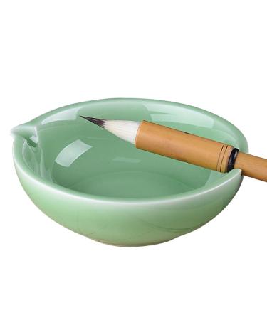 MULHUE Pottery Porcelain Multifunctional Ink Dish for Chinese Calligraphy and Sumi-e Painting(Jade Green)