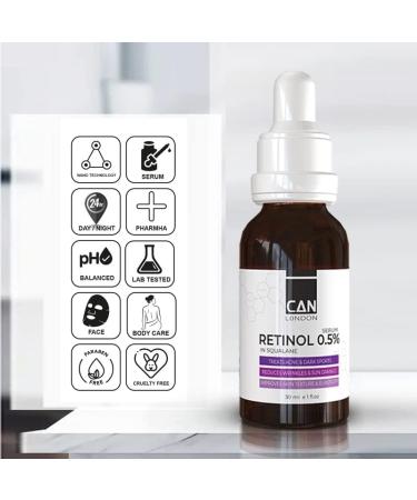 ican London Retinol 0.5% Serum Reducing Wrinkles Lines & Ageing on Face Under Eyes 30ml - Buy Online on SooperMarket.com