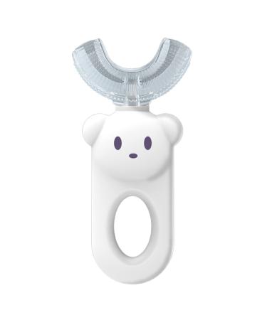 Kids U-Shaped Toothbrush - Cartoon Bear Shape - Food Grade Soft Silicone Brush Head 360 Oral Teeth Cleaning Design for Toddlers and Children White