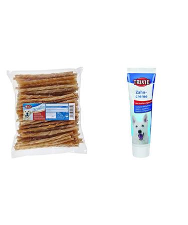 Trixie 2615 Chewing rolls twisted 12 cm/ 5 6 mm 100 pcs. & 2545 Meat-flavoured toothpaste dog 100 g
