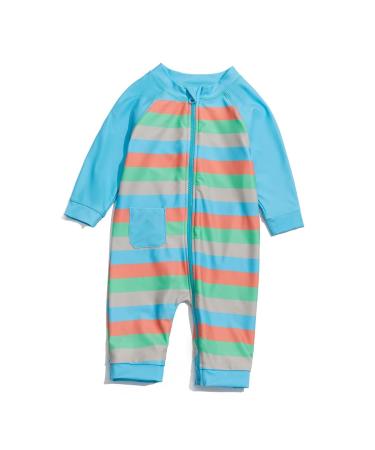 BONVERANO Baby Boys Swimsuit Toddler Bathing Suit Full-Length Zipper One Piece Swimwear with UPF 50+ Sun Protection 12-18 Months Stripe 3