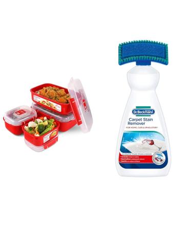 Sistema Heat and Eat Microwave Set | 4 Rectangular Food Containers with Lids (2x 1.25L + 2x 525ml) & Dr. Beckmann Carpet Stain Remover | Removes New and Dried-in Stains | Includes Applicator Brush