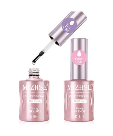 MIZHSE Base and Top Coat Gel Nail Polish 2x18ML Large Capacity Top and Base Coat Gel Polish  Long-Lasting Shiny No Wipe Gel Top Coat and Base Coat Nail Polish  Soak Off UV LED Clear Nail Polish 2 Pcs