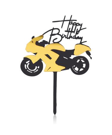 Rumyve Creative Cake Topper - Acrylic Black and Gold Motorcycle Racing Birthday Cake Decoration for Boys (Motorcycle)