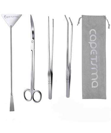 capetsma Aquascaping Tools Long Stainless Steel Aquarium Plant Tools Aquarium Tweezers Scissors Spatula Tool Set Bonsai Kit Algae Scraper Aquarium Cleaning Set for Aquarium Starter Kit Silver