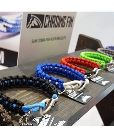 Chasing Fin Fish Hook Pendant Bracelet - 30 Military-Grade Paracord - Adjustable Nylon Bracelet & Anklet - Nautical Fishing Accessory with J-Hook Pendant - Thin Blue Line Pewter - Buy Online on SooperMarket.com