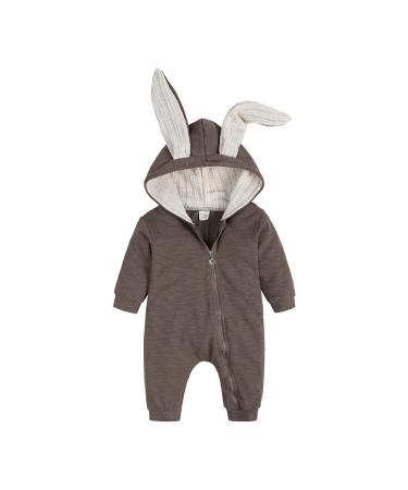 Kids Tales Newborn Baby Winter Warm Outfits Cute Rabbit Ear Hooded Zipper Romper 12-18 Months #01 Color 02