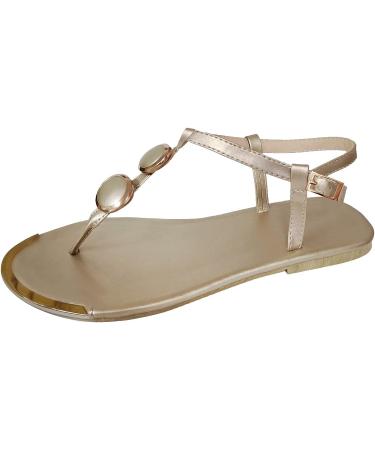 Women's Platform Wedge Sandals with Buckle Strap - Gold, Size 9 | Non-Slip Beach Travel Shoes & Dressy Flip Flops - Buy Online on SooperMarket.com