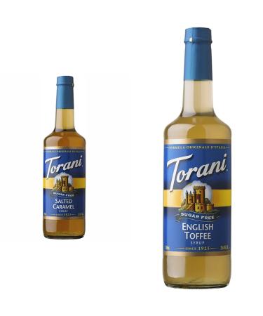 TORANI-SUGAR FREE SALTED CARAMEL SYRUP PET (PLASTIC) BOTTLE 750ML & Sugar Free English Toffee Syrup 750ml PET