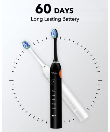 MySmile Electric Toothbrush for Adults - Rechargeable Sonic Toothbrush with 6 Brush Heads & Travel Case - 5 Modes Timer - 48000VPM - Black - Buy Online on SooperMarket.com