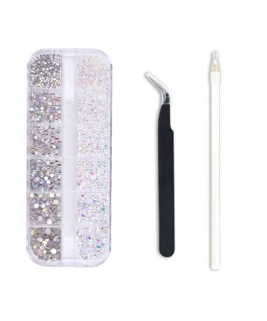 Lofuanna Nail Art Rhinestones Crystal 1440pcs Crystal AB Rhinestones Diamonds Flat Back Stones Gems Set with Pick Up Tweezers and Rhinestone Picker Dotting Pen Nail Tools Art Decoration for Nail (A3)
