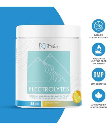 Nova Pharma Electrolytes Powder Amino Acids Supplement - Hydrates Builds Muscle Mass & Boosts Workout Performance Vegan Caffeine-Free Zero Sugar No Artificial Flavor/Color/Sweetener - 25 Servings Lemonade - Buy Online on SooperMarket.com
